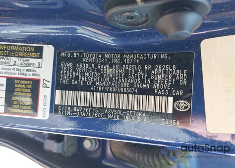 2015 Toyota Camry Se z USA, uszkodzony, nr VIN 4T1BF1FK0FU885674